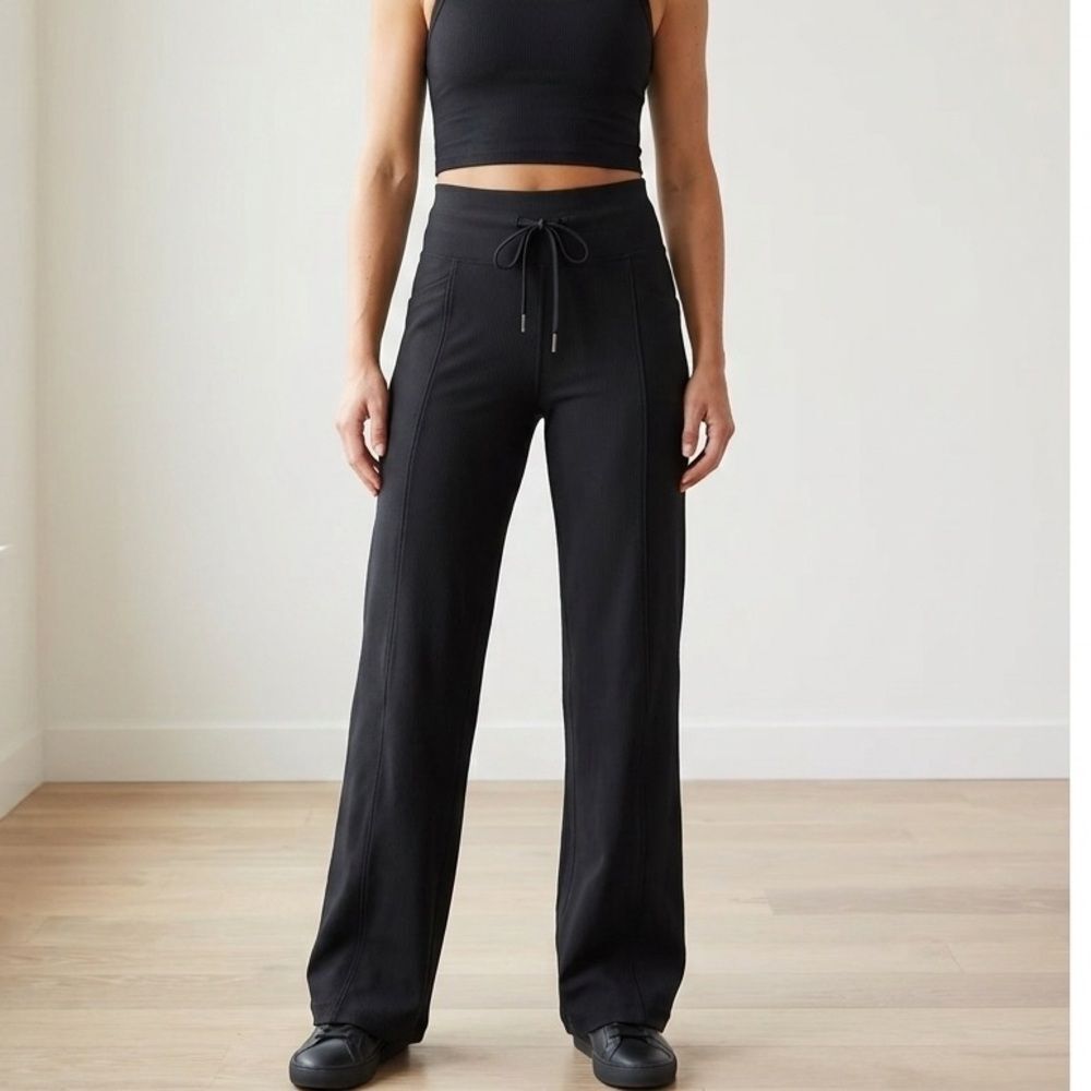 32 Degrees Wide Leg Ribbed Semi Flare Yoga Pants Black S